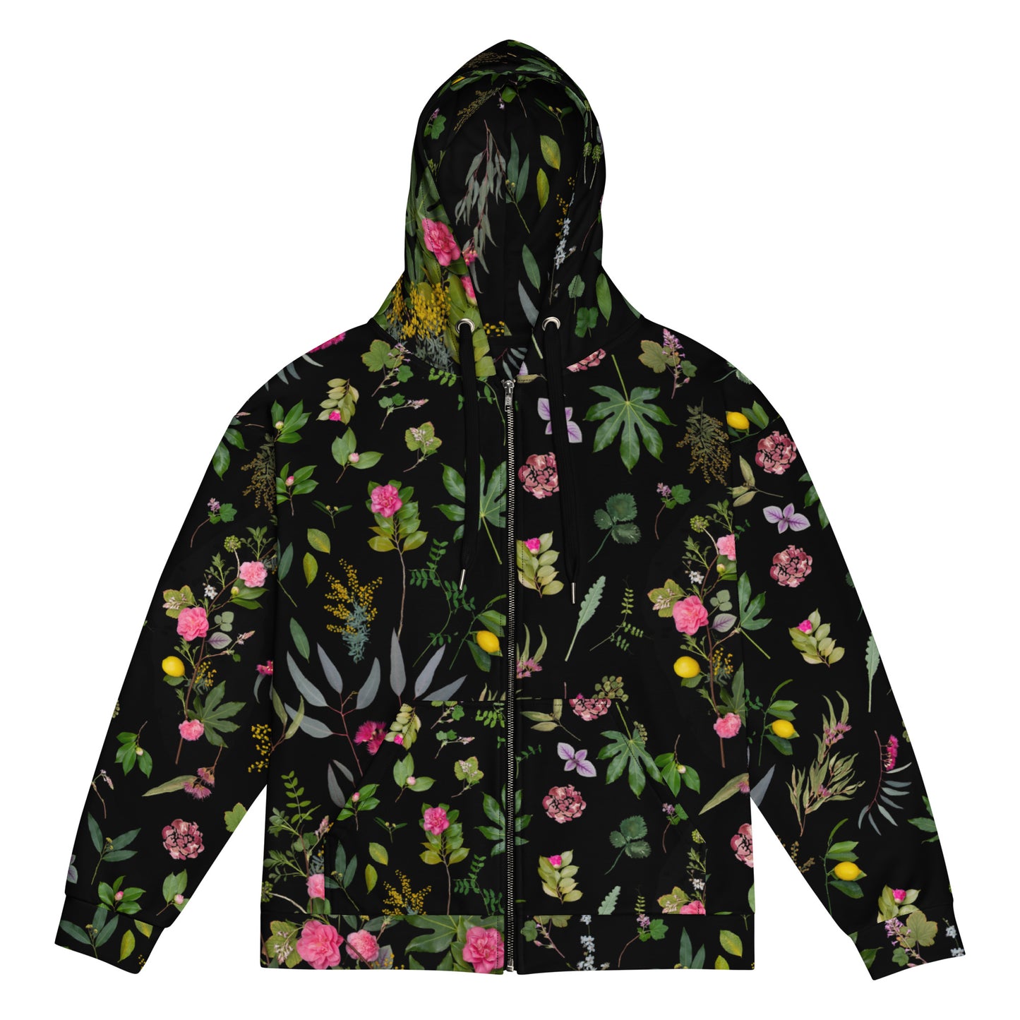Black Floral Zip Hoodie