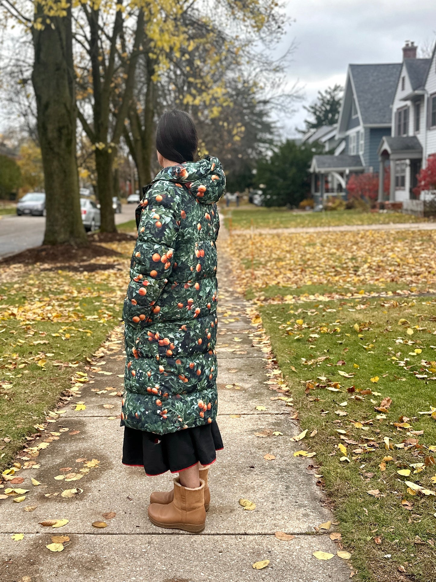 Orange Tree Puffer Coat